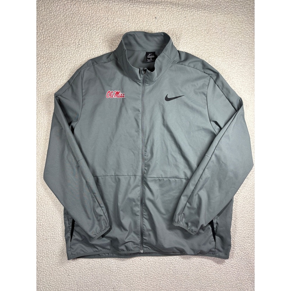 Nike Ole Miss Rebels Jacket Mens XXL Gray Dri Fit Ful Zip Woven CU4953-084